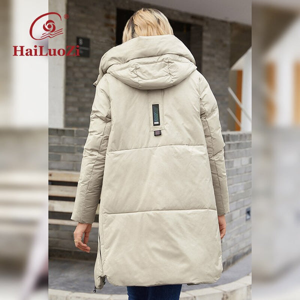 HaiLuoZi New Women Coat Long Thick Fashion Side Zipper Women&#39;s Winter Jacket Hood High-quality Bio-cotton Mid- length Parka 6028 ZopiStyle