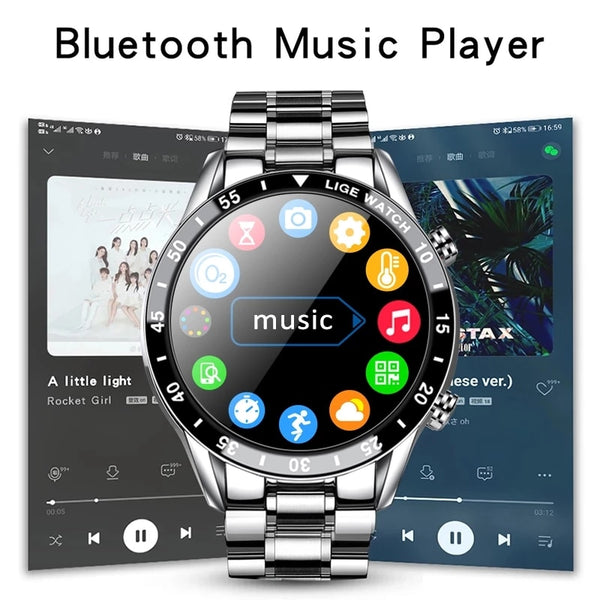 LIGE 2022 Full Circle Touch Screen Steel Band Luxury Bluetooth Call Men Smart Watch Waterproof Sport Activity Fitness Watch+Box ZopiStyle