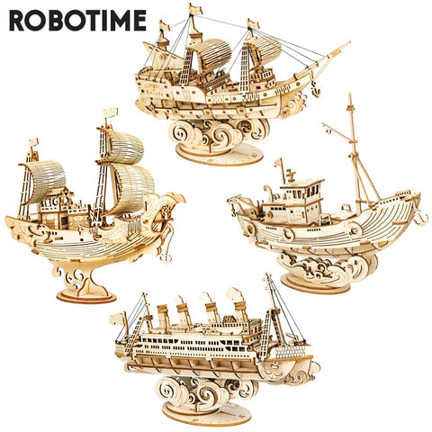 Robotime 3D Wooden Puzzle Games Boat &amp; Ship Model Toys For Children Kids Girls Birthday Gift ZopiStyle