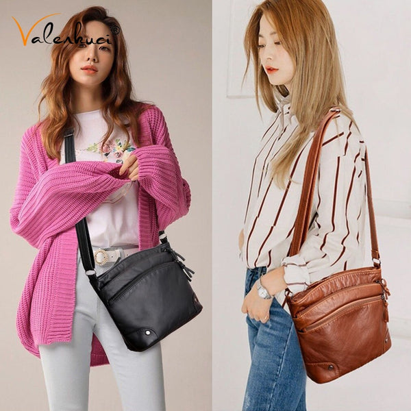 Women Shoulder Crossbody Bag Ladies Fold Over Small Bag Female Vintage Retro Soft Leather Multi-Pocket Women Messenger Bag ZopiStyle