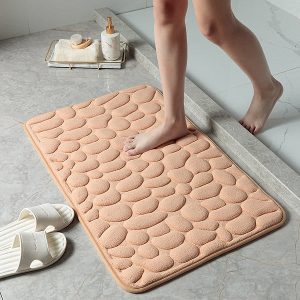 Simple Momery Foam Bathroom Mat 3D Cobblestone Pattern Absorbent Bath Rug Toilet Hallway Non-Slip Doormat Floor Carpet Washable ZopiStyle