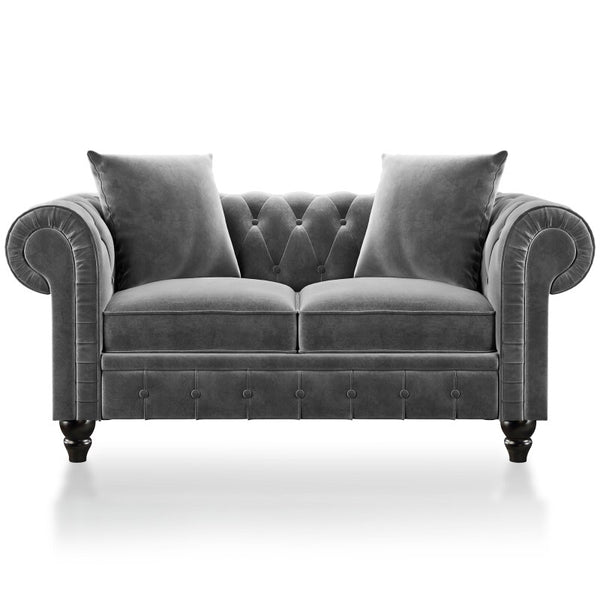 Sofa Set Living Room Chesterfield Tufted Velvet Upholstered Low Back Loveseat and 3 Seat Sofa Roll Arm Classic, Sectional Sofa ZopiStyle