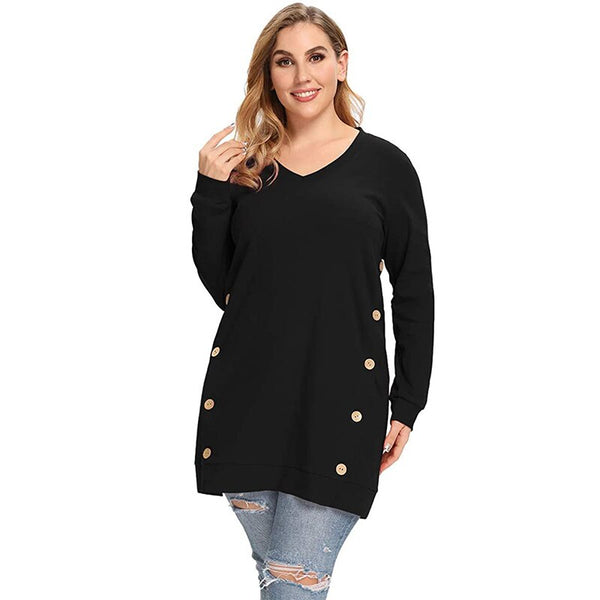 Women's Plus Size Tops and Blouses Female V Neck Long Sleeve Button Solid Casual Long Blouse Big Size Ladies Tops ZopiStyle
