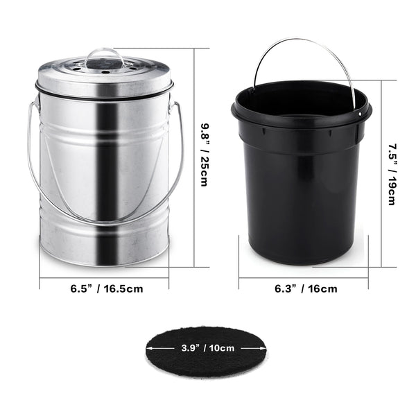 4L Kitchen Compost Bin, Outdoor Compost Bucket Indoor Odorless Countertop Compost Pail Black Charcoal Filter Recycling Bin Pail ZopiStyle