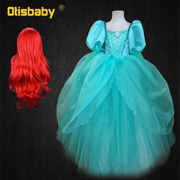 Little Mermaid Boutique Girls Princess Dress Gorgeous Girl Evening Party Gown Infant Fairy Mermaid Frock for Girls Long Red Wig ZopiStyle
