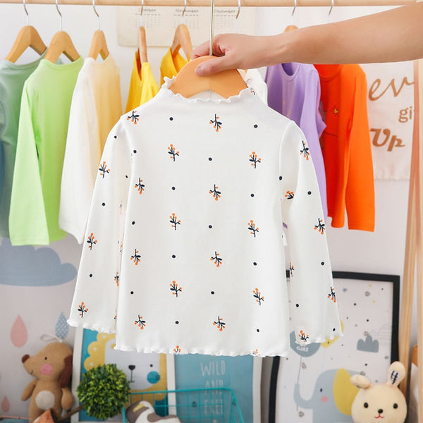 Girls Print Turtleneck T-Shirt Spring And Autumn Children's Cotton Long-Sleeve Basic Shirts Baby Kids Clothes New Top Tees WTB21 ZopiStyle