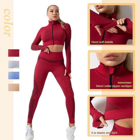 Women Fitness Sport Yoga Suit Seamless Women Yoga Sets Long Sleeve Yoga Clothing Female Sport Gym Suits Wear Running Clothes ZopiStyle