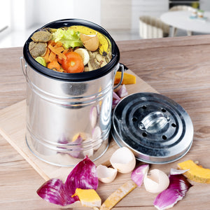 4L Kitchen Compost Bin, Outdoor Compost Bucket Indoor Odorless Countertop Compost Pail Black Charcoal Filter Recycling Bin Pail ZopiStyle