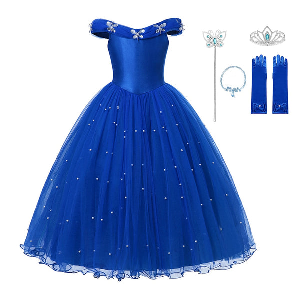 Girl Wedding Princess Dress Kids Halloween Party Cinderella Cosplay Costume Blue Sleeveless Mesh Ball Gown Children Clothes ZopiStyle