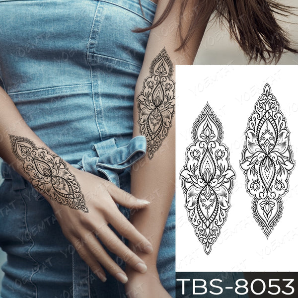 Waterproof Temporary Tattoo Sticker Chest Lace Henna Mandala Flash Tattoos Wolf Diamond Flower Body Art Arm Fake Tatoo Women Men ZopiStyle