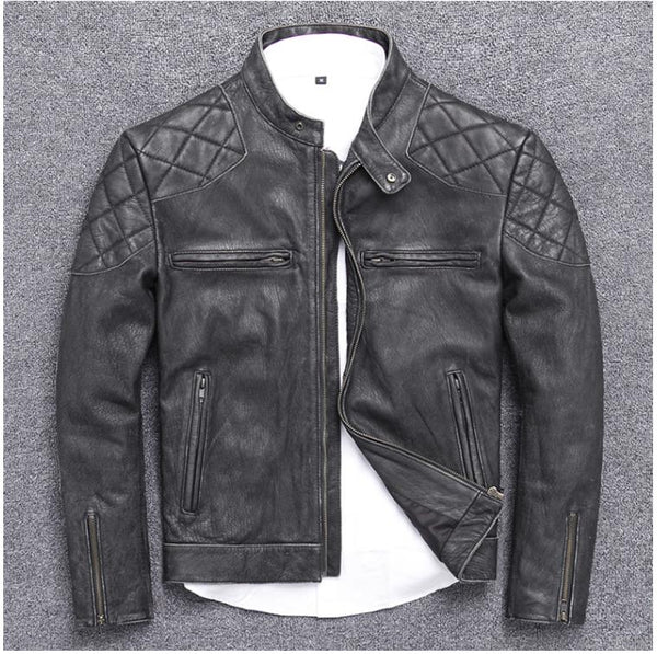 Free shipping.quality Vintage style Brand new rider genuine leather jacket.Men cool classic natural cowhide coat.Sales. ZopiStyle