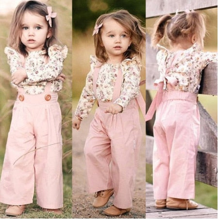 2PCS Toddler Kids Baby Girl Winter Clothes Floral Tops+Pants Overall Outfits sweet girl clothes set ZopiStyle