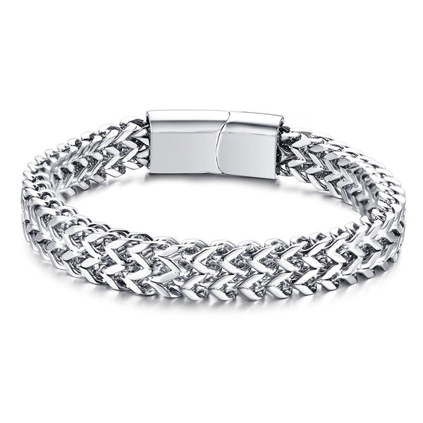 Vnox Stylish Men&#39;s Chain Bracelets,Stainless Steel 6.5MM-12.5MM Two-strand Wheat Link Wristband, Rock Punk Biker Male Jewelry ZopiStyle