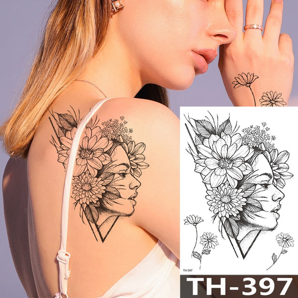 Rose Peony Flower Girls Temporary Tattoos For Women Waterproof Black Tattoo Stickers 3D Blossom Lady Shoulder DIY Tatoos ZopiStyle