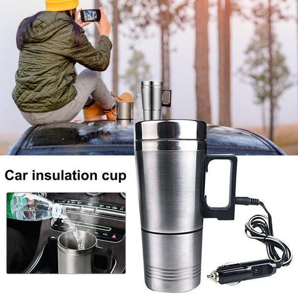 Stainless Steel Vehicle Heating Cup 12V/24V Heat Insulation Electric Car Kettle Camping Travel Kettle Water Coffee Thermal Mug ZopiStyle