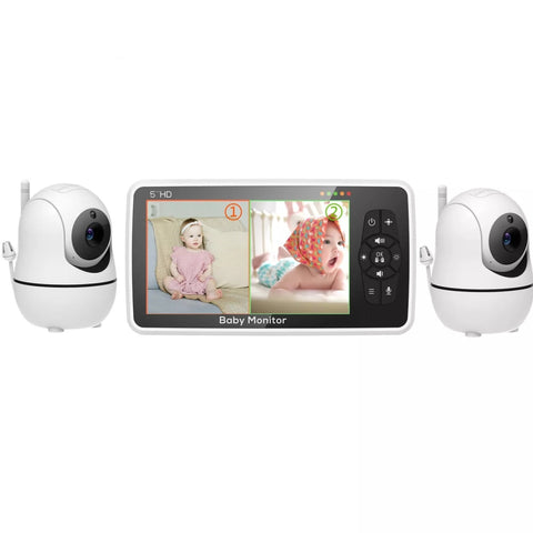 5 inch Video Baby Monitor with Two Camera and Audio, Night Vision, 4X Zoom, 1000ft Range 2-Way Audio Temperature Sensor Lullaby ZopiStyle
