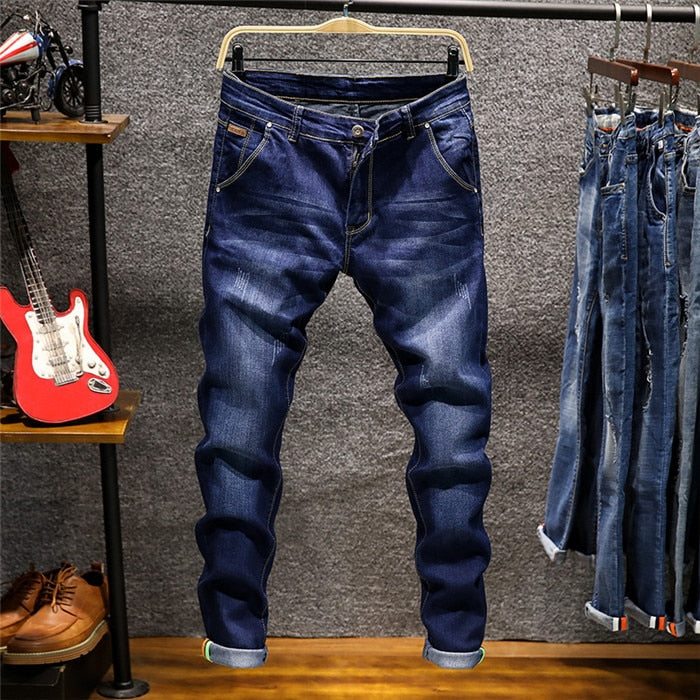2022 new skinny jeans men's slim-fitting high-quality stretch men's jeans pencil pants blue khaki gray men fashion casual jeans ZopiStyle