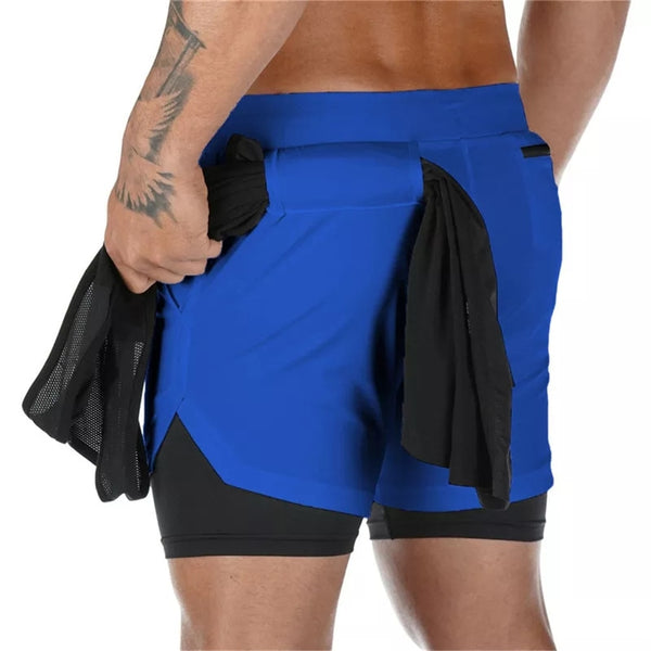 Men 2 in 1 Running Shorts Jogging Gym Fitness Training Quick Dry Double layer Short Pants Male Summer Sports Workout Bottoms ZopiStyle