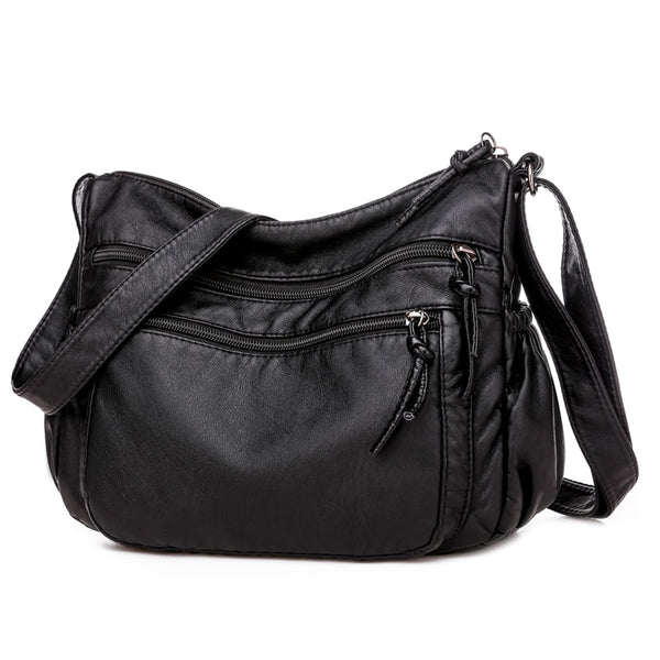 Vintage Women Shoulder Bag Pu Leather Crossbody Bag Soft Women Purse Multi-pockets Messenger Bag Designer Flap Bag Lady Handbag ZopiStyle