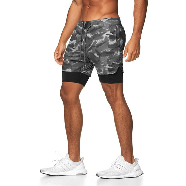 Men 2 in 1 Running Shorts Jogging Gym Fitness Training Quick Dry Double layer Short Pants Male Summer Sports Workout Bottoms ZopiStyle