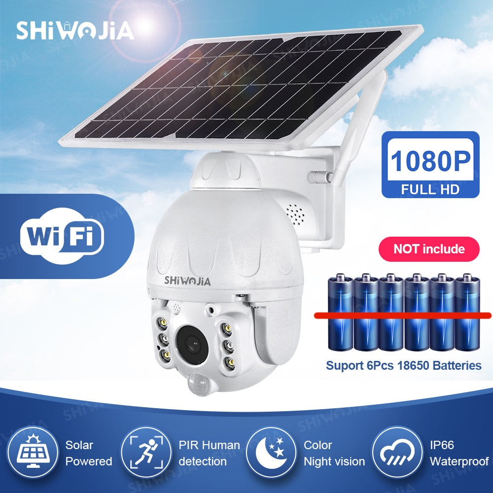 SHIWOJIA Solar Panel Camera Wifi Version PTZ 4X 1080P Outdoor Security Wireless Monitor Waterproof CCTV Smart Home Surveillance ZopiStyle