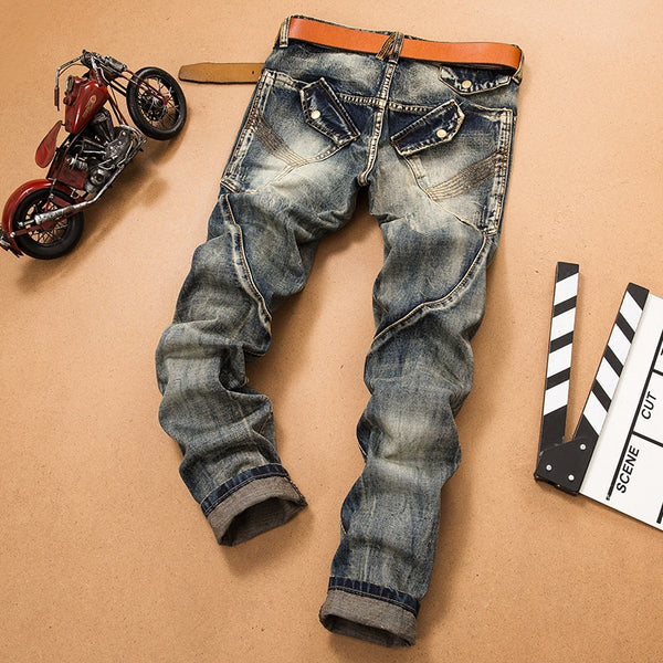 Men&#39;S Jeans Pants Splicing Jean Denim Trousers Biker High Quality Male Straight Casual Designer Many Multi-Pocket Comfortable ZopiStyle