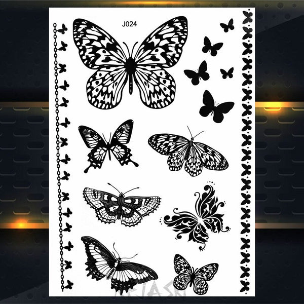 REJASKI Black Henna Lace Temporary Tattoos Sticker For WOmen Butterfly Moth Mehndi Flower Fake Tatoo Sticker Feather Flora Tatoo ZopiStyle
