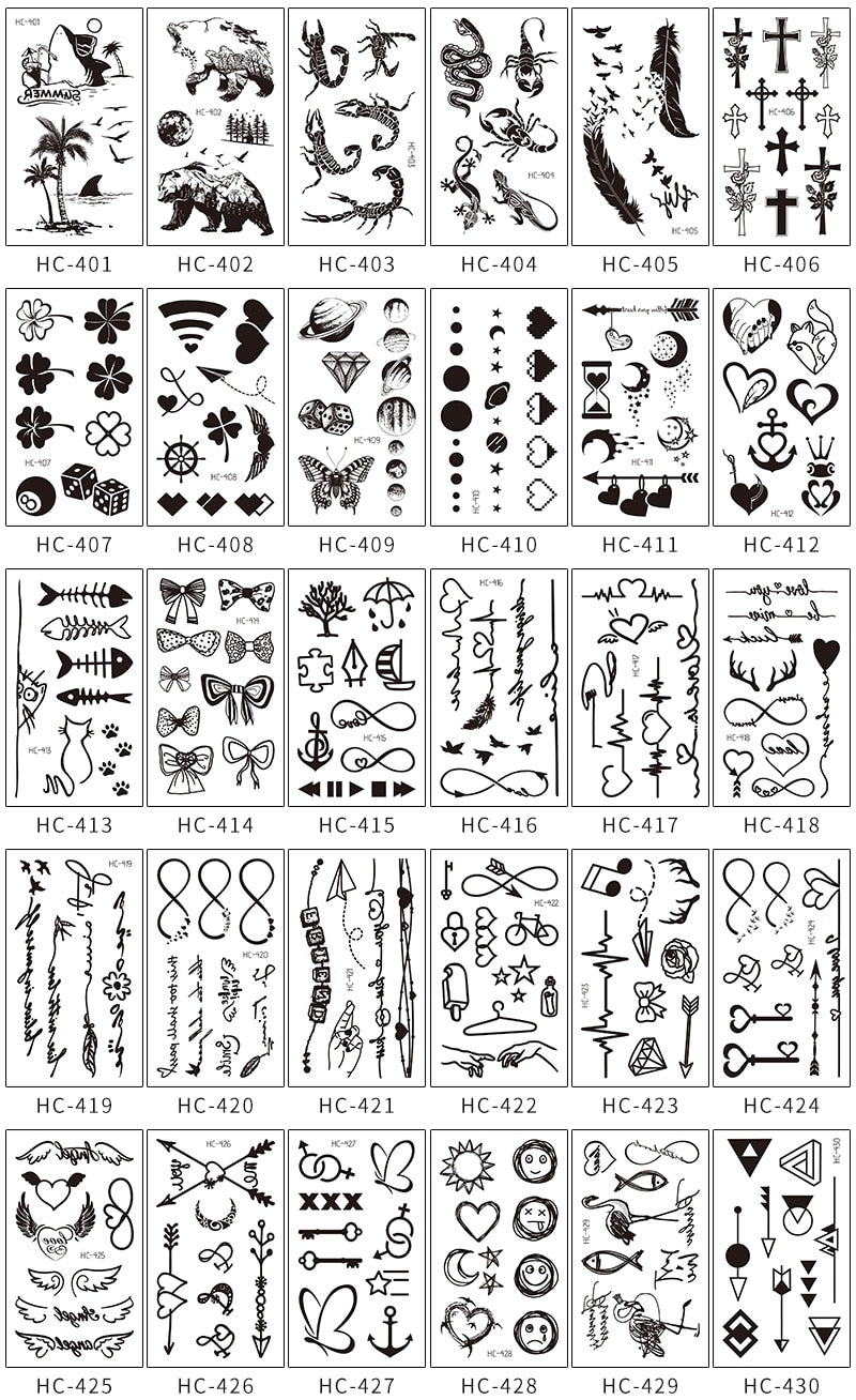 30 Sheets Waterproof Black Tiny Tattoo Feather Women Body Hand Art Drawing Temporary Tattoo Stickers Men Finger Words Tatto Face ZopiStyle