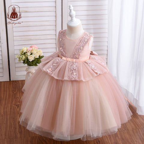 Yoliyolei Ball Gown Summer Dress Girl Clothes With Bow Wedding Embroidered Kids Children Dresses for 2 to 5 Years Old Baby Girls ZopiStyle