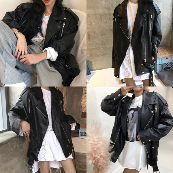 Free shipping.Women loose style leather jacket.quality soft sheepskin coat.fashion young genuine leather clothes.oversize woman ZopiStyle