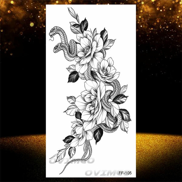 Henna  Lotus Temporary Tattoo For Women Fake Jewelry Chains Black Flower Body Art Abstract Tatoo Sticker Transfer Girl Tattoo ZopiStyle