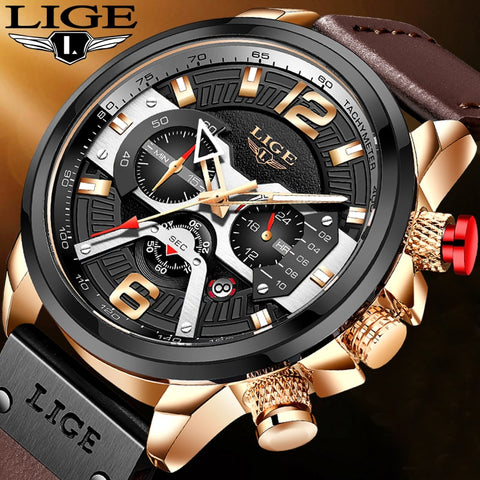 LIGE New Men Watches Top Brand Luxury Leather Chronograph Sport Watch For Mens Fashion Date Waterproof Clock Relogio Masculino ZopiStyle