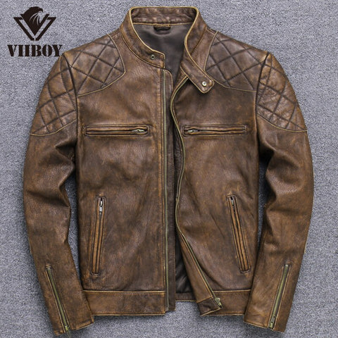 Free shipping.quality Vintage style Brand new rider genuine leather jacket.Men cool classic natural cowhide coat.Sales. ZopiStyle