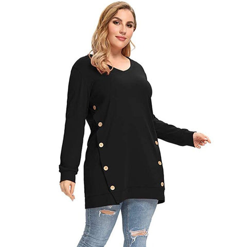 Women's Plus Size Tops and Blouses Female V Neck Long Sleeve Button Solid Casual Long Blouse Big Size Ladies Tops ZopiStyle