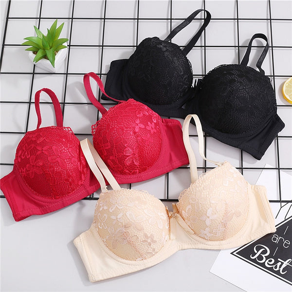 Women Lace Push Up Bra with Underwire Sexy Bow Bralette Female Underwear Lingerie Adjustable Straps Gathered Brassiere 2022 ZopiStyle