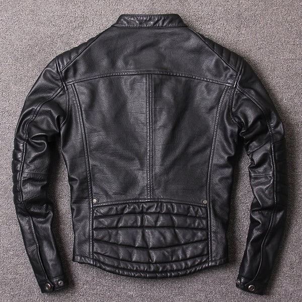 Free shipping.Vintage style mens cowhide clothes,quality biker leather Jacket,fashion black genuine Leather coat.homme slim, ZopiStyle