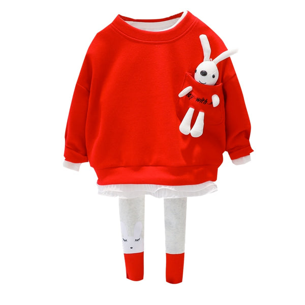 Baby Girls Clothing Sets Kids Casual Clothes Lace Cartoon Rabbit T Shirt Pants Toddler Infant Children Vacation Costume ZopiStyle