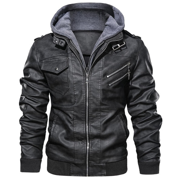 New autumn winter men&#39;s leather motorcycle jacket PU leather hooded jacket warm baseball jacket Euro Size coat ZopiStyle