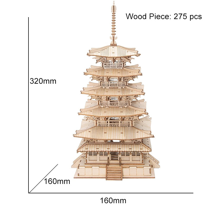 Robotime Five-storied Pagoda 3D Wooden Puzzle Toys For Children Kids Birthday Gift TGN02 ZopiStyle