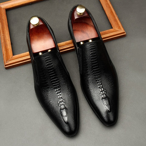 Handmade Mens Wedding Oxford Shoes Black Khaki Genuine Leather Brogue Men&#39;s Dress Shoes Slip On Business Formal Shoes For Men ZopiStyle