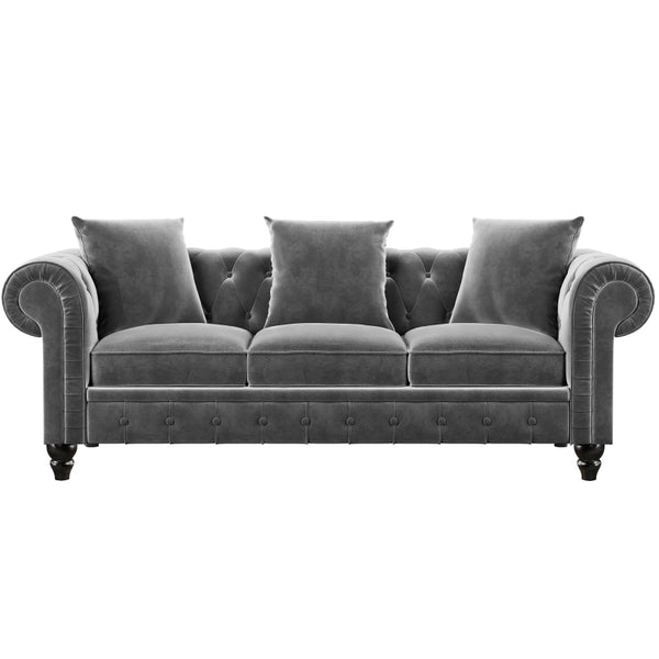 Sofa Set Living Room Chesterfield Tufted Velvet Upholstered Low Back Loveseat and 3 Seat Sofa Roll Arm Classic, Sectional Sofa ZopiStyle