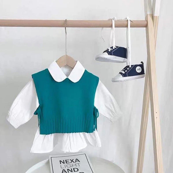 Spring Autumn Baby Girls Sweet Candy Color  Knitting Sweater Vest  Shirts Clothing Sets Children Korean Blouse Vest Outfits ZopiStyle