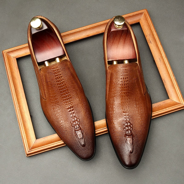 Handmade Mens Wedding Oxford Shoes Black Khaki Genuine Leather Brogue Men&#39;s Dress Shoes Slip On Business Formal Shoes For Men ZopiStyle