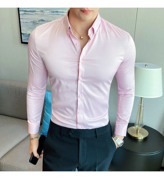 Plus Size 5XL-M British Style Solid Long Sleeve Shirt Men Clothing Simple Slim Fit Business Casual Chemise Homme Formal Wear Hot ZopiStyle