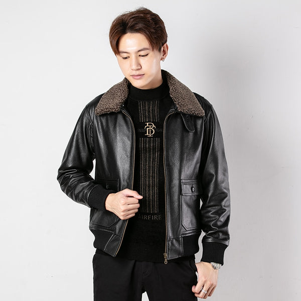 Free shipping.Classic G1 style mens cowhide coat,bomber leather clothes,black genuine Leather jacket.homme top gun wear ZopiStyle