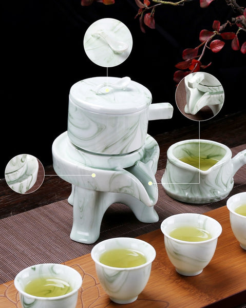 High grade Marble stripes Tea set stone grinding semi-automatic Tea Set,Kung Fu tea pot cup.Creative Tea ceremony supplies ZopiStyle