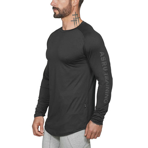 Men&#39;s Letter Printing Quick-dry Fitness Sports Casual Long Sleeve T-shirt Gym Sweatshirt Jogging Training Stretch Tights ZopiStyle