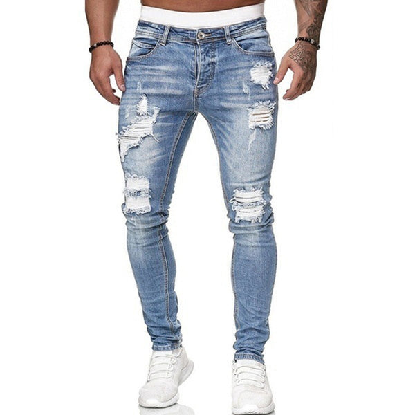 2022 Jeans Men Ripped Skinny Hole Trousers Stretch Slim Denim Pants Large Size Hip Hop Black Blue Casual Jogging Jeans for Men ZopiStyle