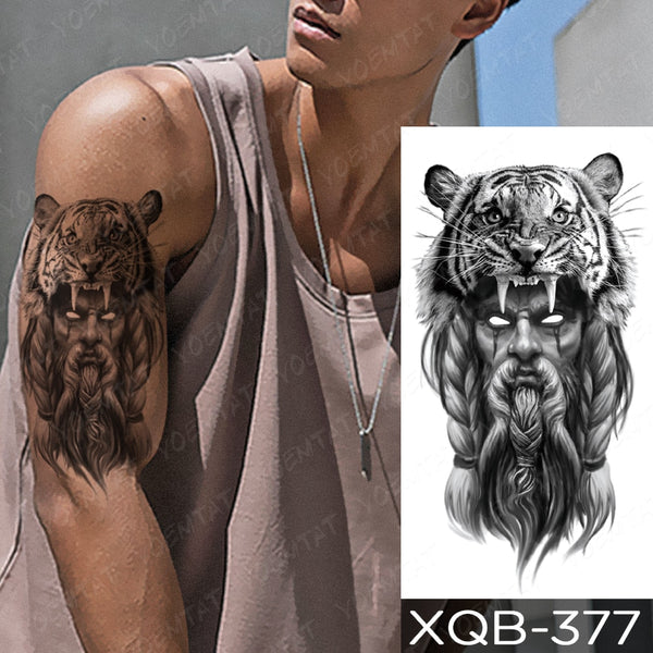 Waterproof Temporary Tattoo Sticker Forest Lion Tiger Bear Flash Tattoos Women Leopard Wolf Crown Body Art Arm Fake Tatoo Men ZopiStyle