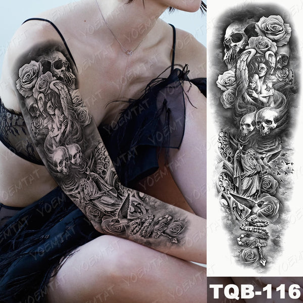 Large Size Waterproof Temporary Tattoo Stickers Prajna Demon Koi Dragon Flash Tatoo Man Body Art Transferable Fake Sleeve Tatto ZopiStyle